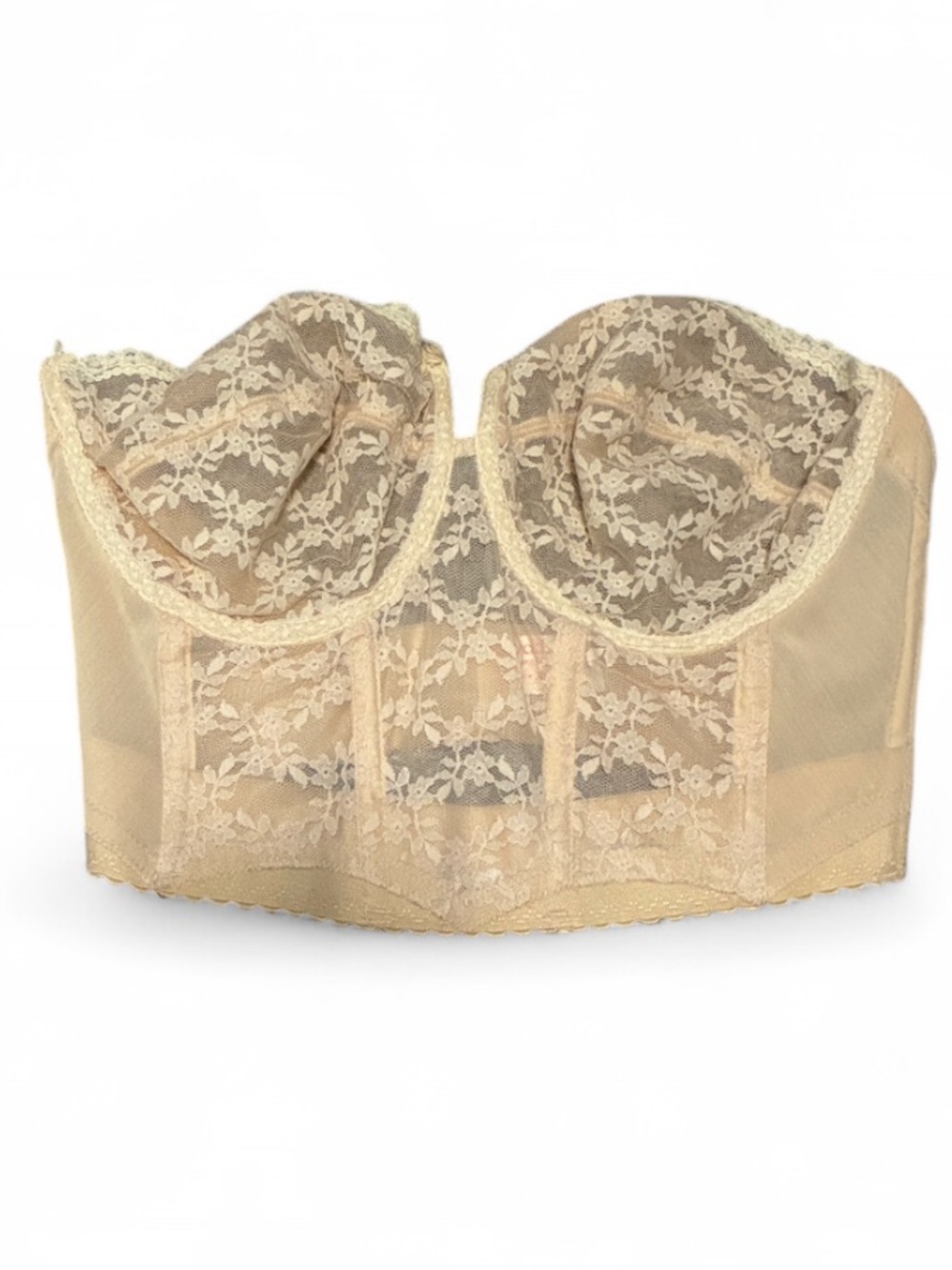 Vintage Backless Sheer Lace Longline Bustier Bralette in Cream